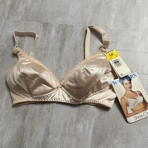 Vintage Warners Bra 34C Shine On Satin Padded Soft Cup‎ Wireless Pink 1221 NWT